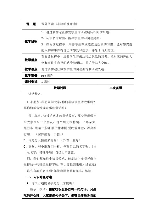 《小猪唏哩呼噜》教案+反思