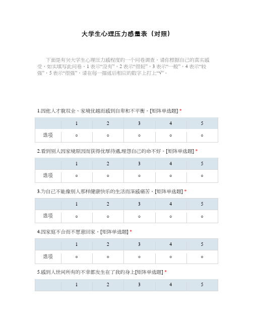 大学生心理压力感量表(对照)