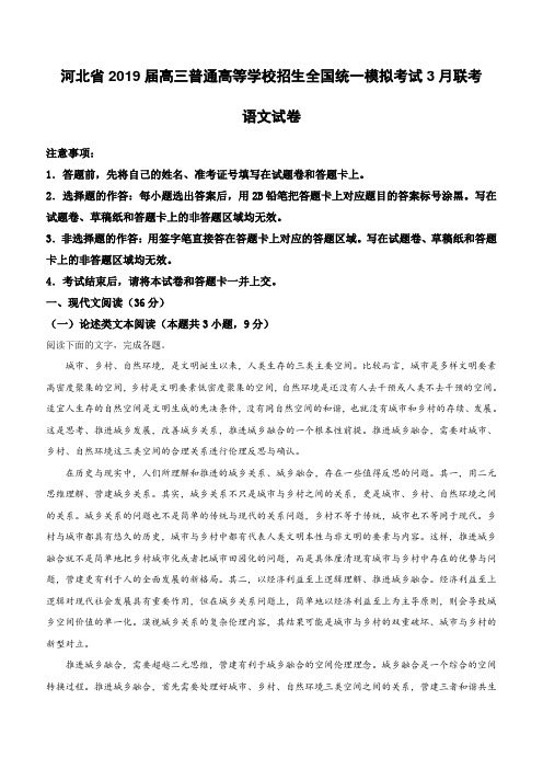 河北省石家庄市第一中学2019届高三普通高等学校招生全国统一模拟考试语文试卷(含解析)