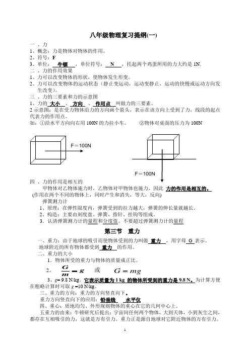 八年级物理上册复习提纲