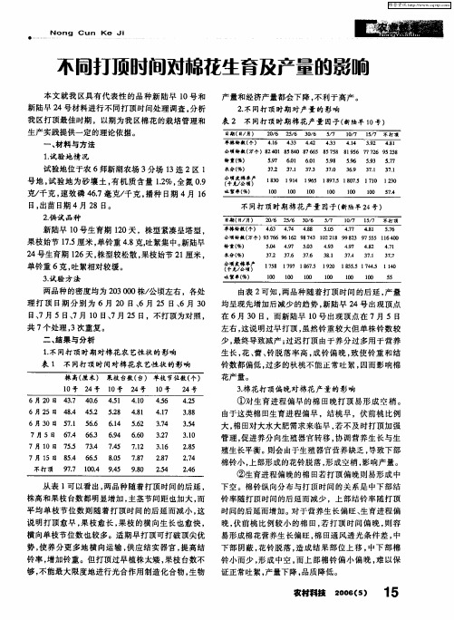 不同打顶时间对棉花生育及产量的影响