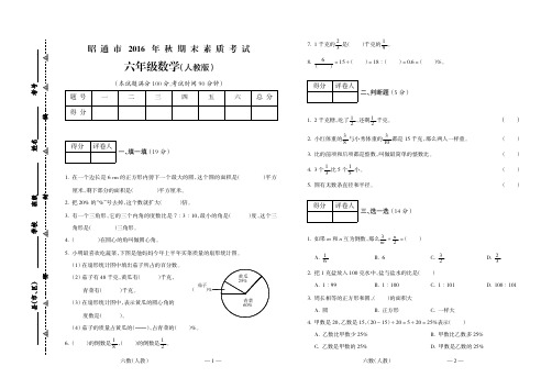 2016年秋昭通市第五次联考六年级数学(人教)