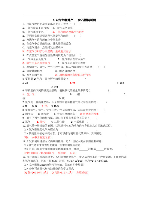 5.1 洁净的燃料—氢气试题