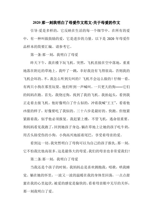 2020那一刻我明白了母爱作文范文-关于母爱的作文.doc