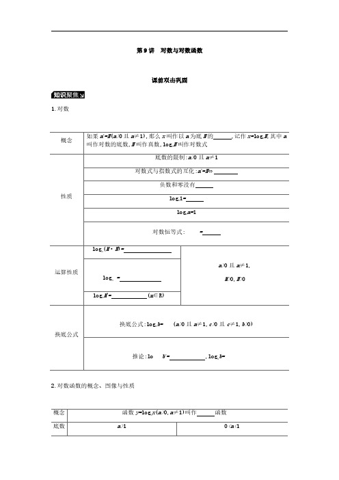 2019届高考理科数学一轮复习学案：第9讲 对数与对数函数