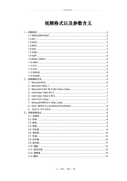 视频格式以及参数含义