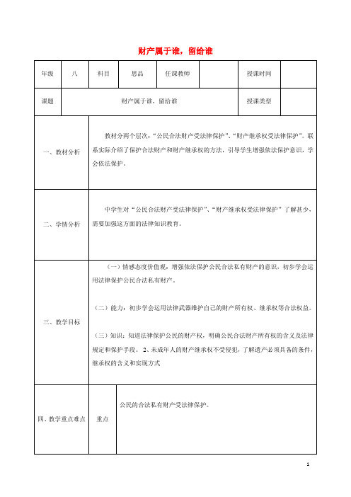 八年级政治上册 第四单元 我们依法享有人身权、财产 第九课 依法享有财产权、消费者权 第1框 财产属