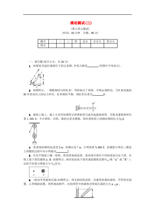 (安徽专版)中考物理复习滚动测试( )(含答案)