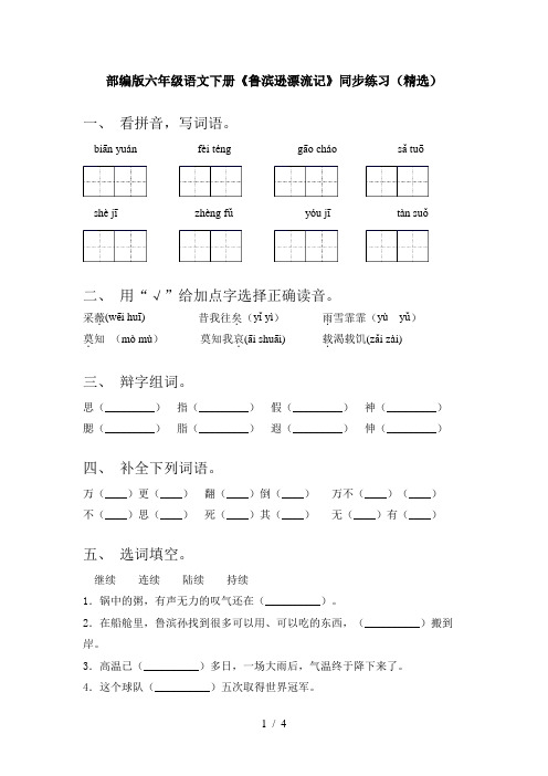 部编版六年级语文下册《鲁滨逊漂流记》同步练习(精选)