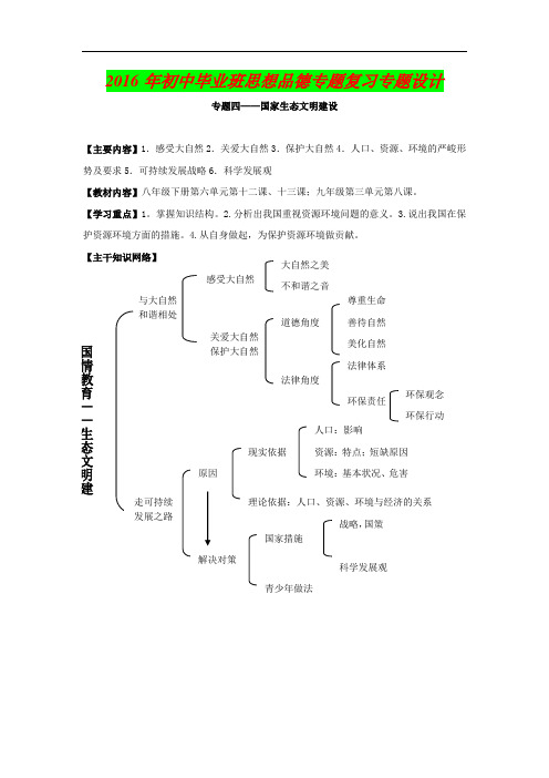 【备战2016中考政治】专题讲解与练习【专题4】生态文明建设(含答案)