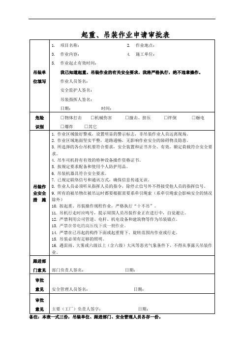 06起重、吊装作业申请审批表