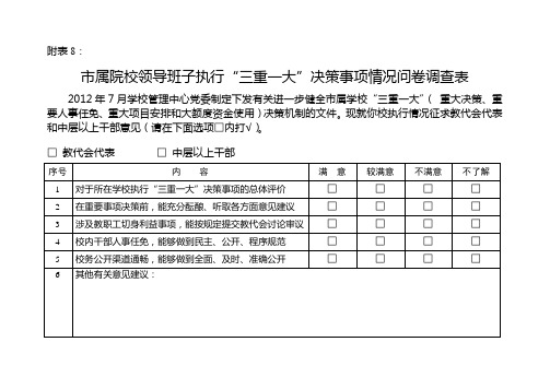 市属学校领导班子执行“三重一大”决策事项情况问卷调查表