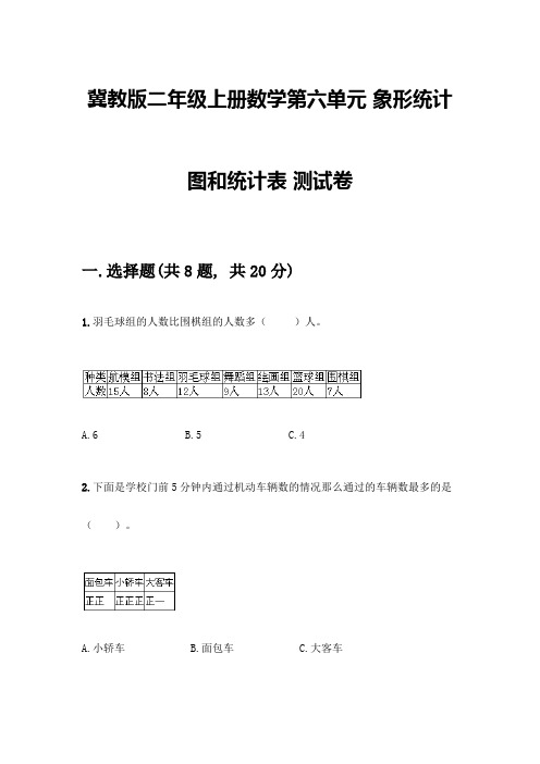 冀教版二年级上册数学第六单元-象形统计图和统计表-测试卷含答案(研优卷)