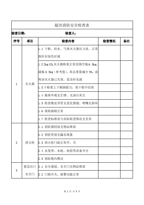 超市消防安全检查表