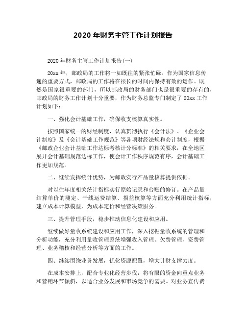 2020年财务主管工作计划报告