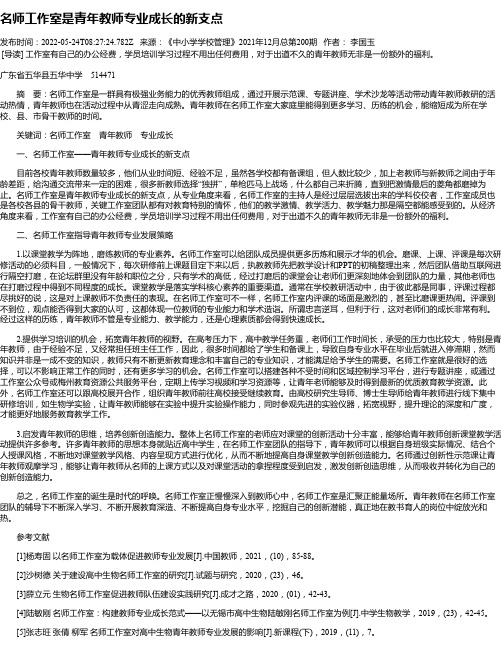 名师工作室是青年教师专业成长的新支点