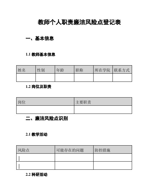 教师个人职责廉洁风险点登记表