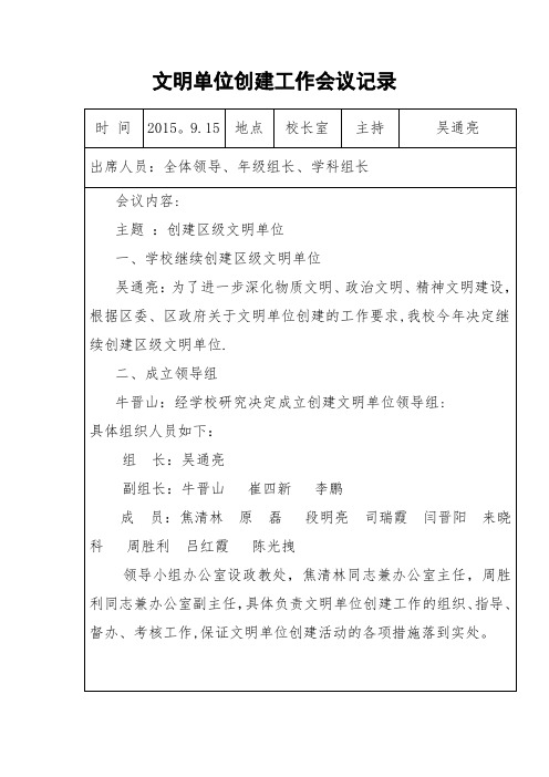 文明单位创建工作会议记录