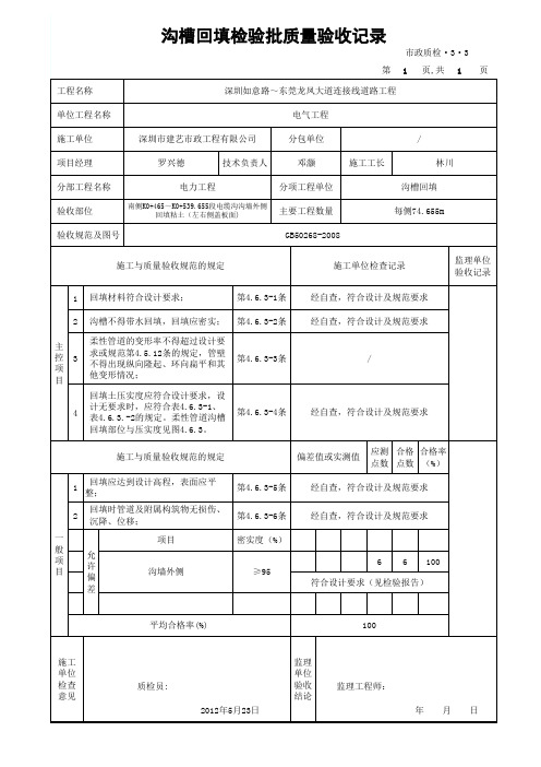 沟槽回填检验批质量验收记录