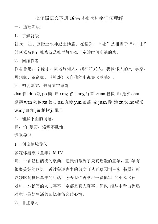 七年级语文下册16课《社戏》字词句理解.doc