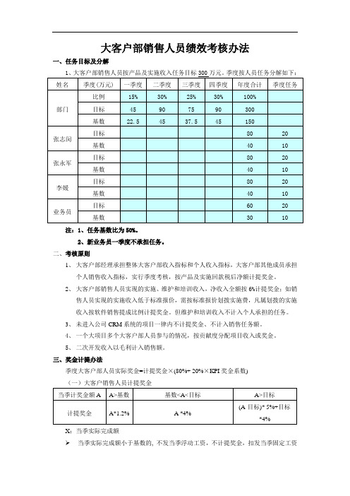 大客户部销售人员绩效考核办法 