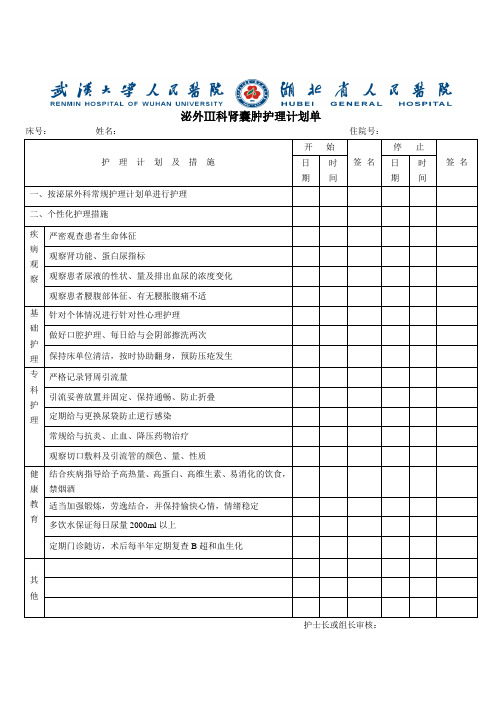 泌外肾囊肿护理计划单