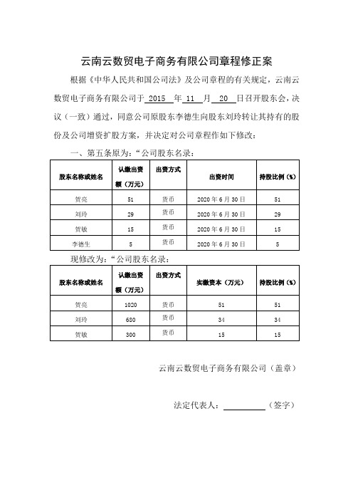 股权变更、增资 章程修正案