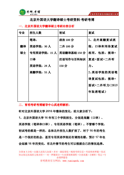 北京外国语大学翻译硕士  参考书、复试分数线、复试大纲、复试真题