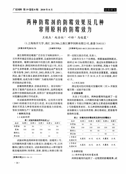 两种防霉剂的防霉效果及几种常用原料的防霉效力