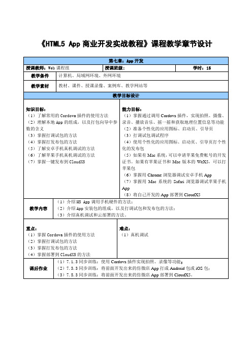 HTML5 App商业开发实战教程章节设计_第七章  App开发