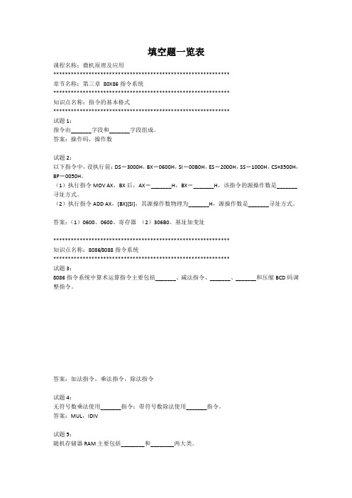 80X86指令系统填空题