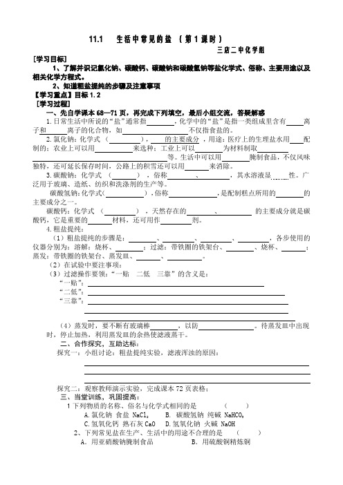 课题1生活中常见的盐导学案(共3课时)