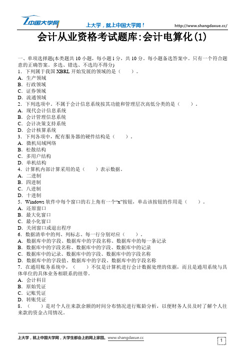 会计电算化考试试题10