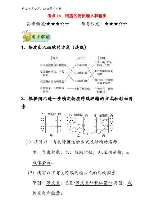 细胞的物质输入和输出-高考全攻略之备战2018年高考生物考点一遍过含解析