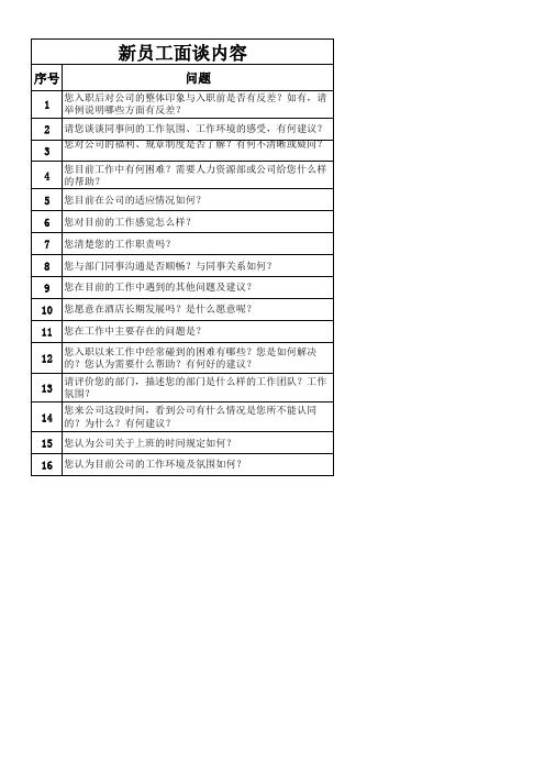 新员工面谈面谈内容