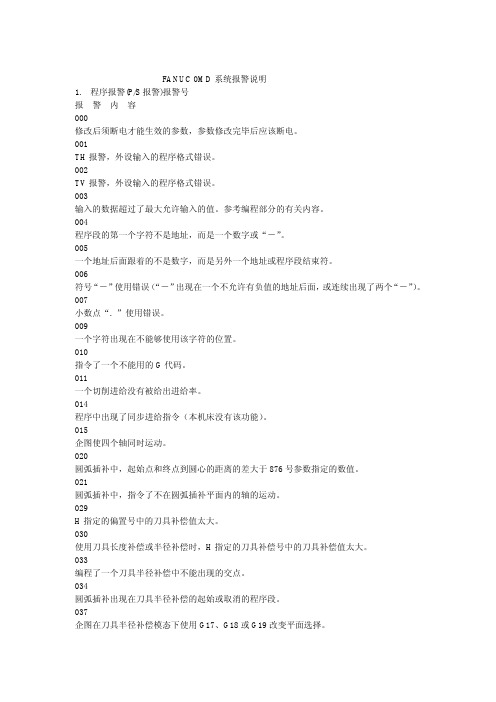 FANUC 0MD系统报警说明