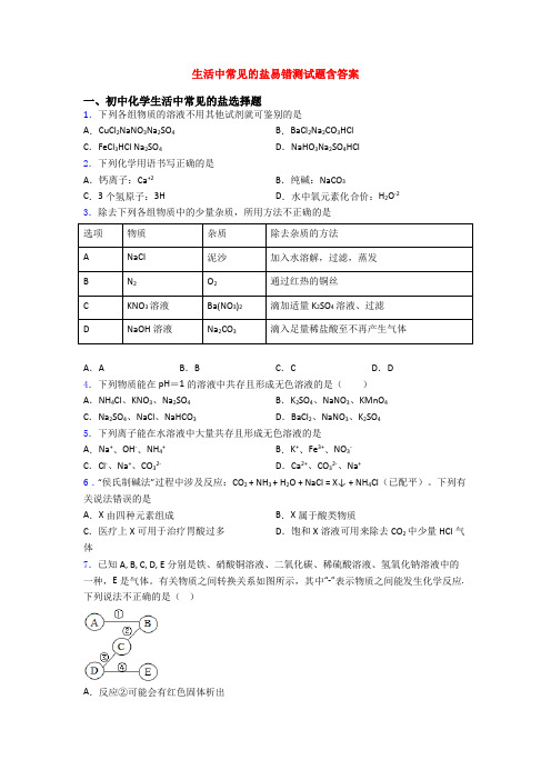 生活中常见的盐易错测试题含答案