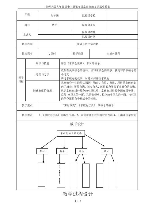 北师大版九年级历史上册第6课拿破仑的文韬武略教案