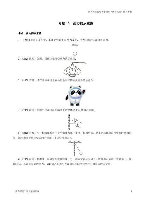 中考物理精选考点专项突破专题16画力的示意图 (原卷版)