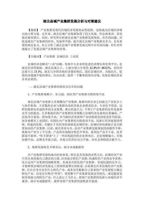 湖北县域产业集群发展分析与对策建议