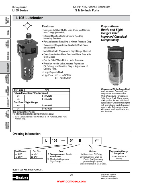 帕克·薩特·QUBE 105系列液压器1 2英寸和3 4英寸口径说明书