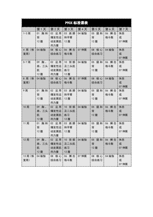 P90X标准课表