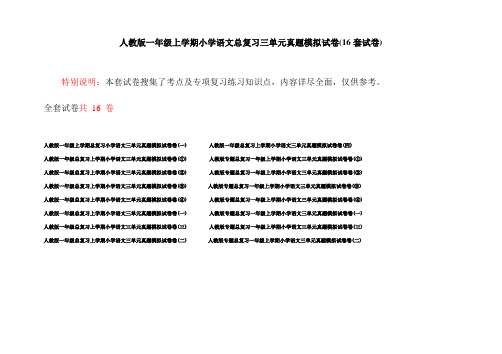 人教版一年级上学期小学语文总复习三单元真题模拟试卷(16套试卷)