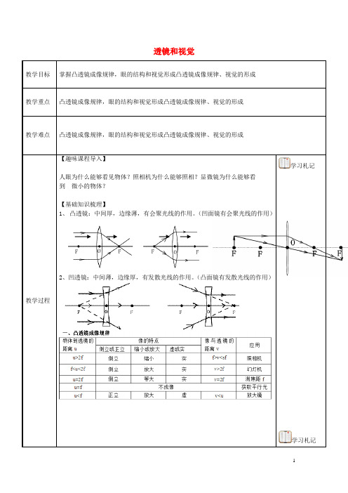 2016春七年级科学下册2.6《透镜和视觉》教案浙教版 (1)