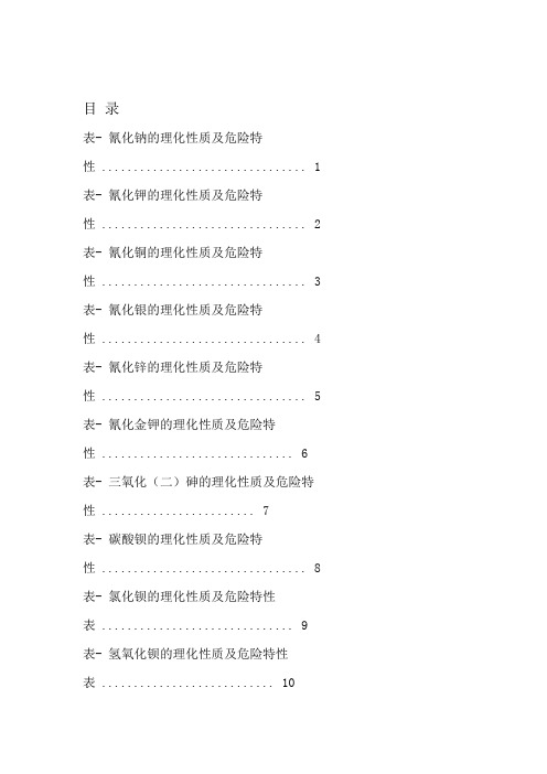 危险化学品特性表 第6类 有毒品