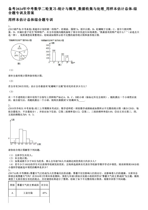 备考2024年中考数学二轮复习-统计与概率_数据收集与处理_用样本估计总体-综合题专训及答案