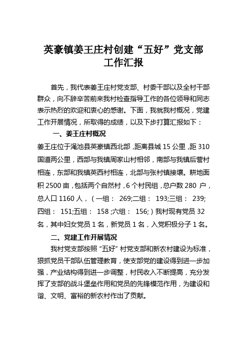姜王庄村工作汇报