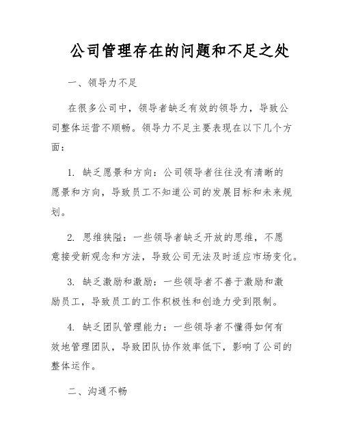 公司管理存在的问题和不足之处