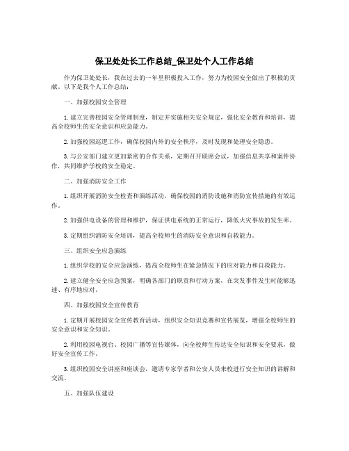 保卫处处长工作总结_保卫处个人工作总结