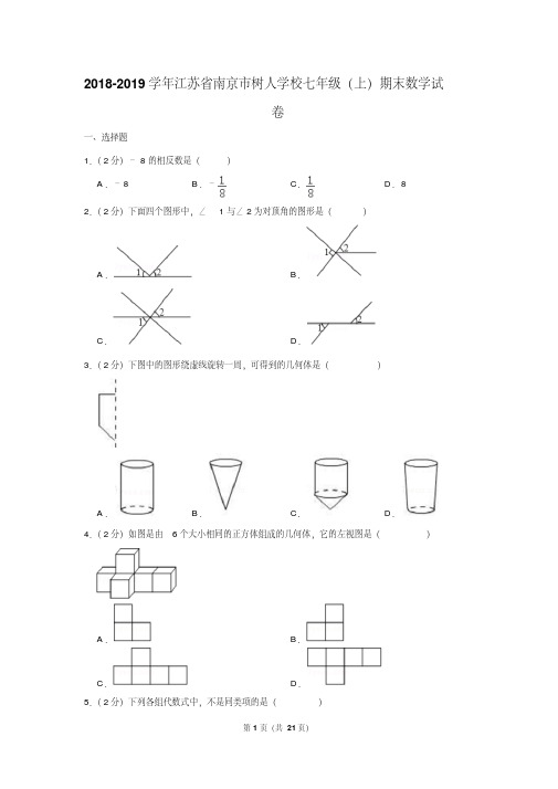 (晨鸟)2018-2019学年江苏省南京市树人学校七年级(上)期末数学试卷